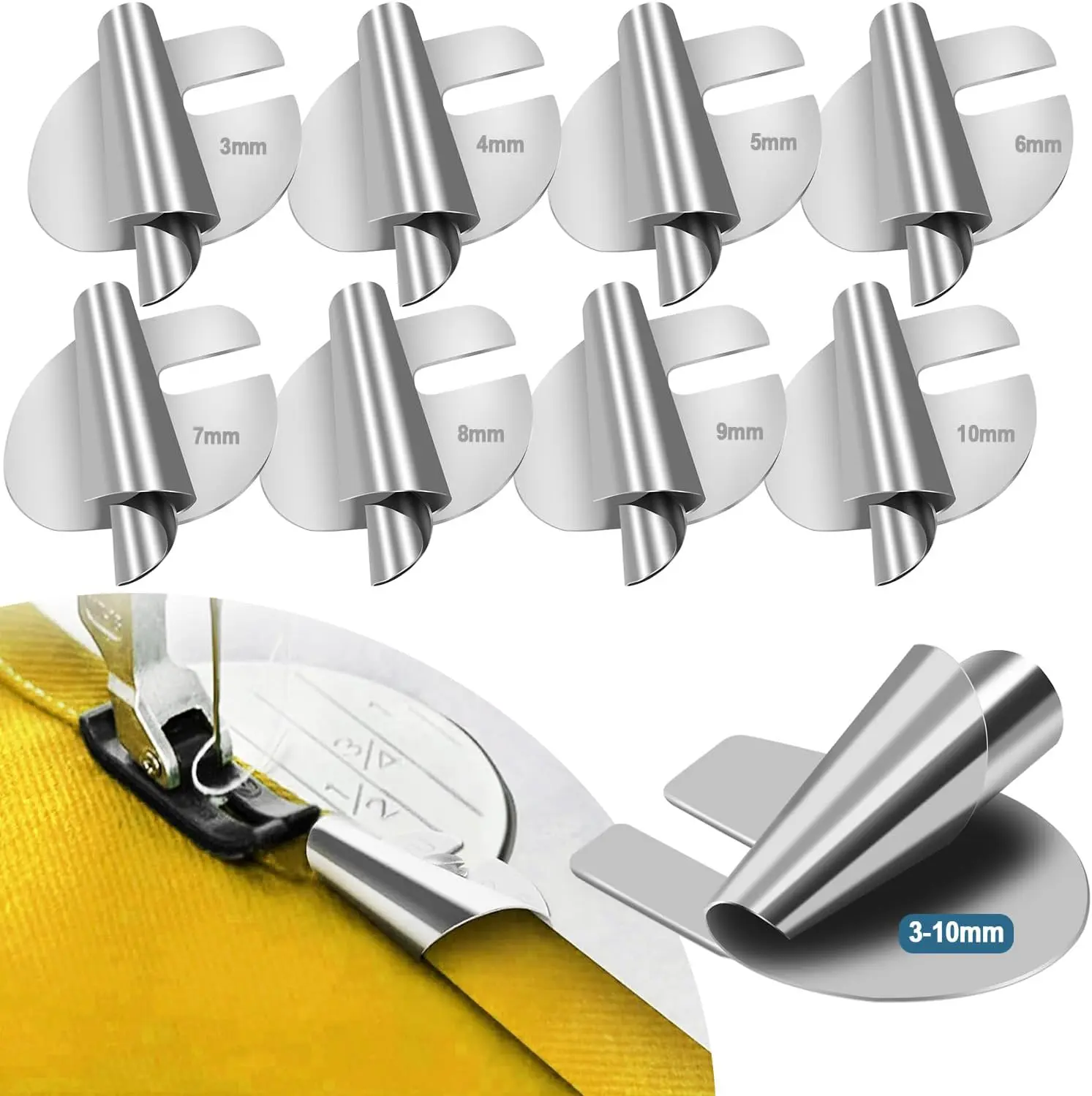 8PCS Sewing Rolled Hemmer Foot, 3/4/5/6/7/8/9/10mm Rolled Hem Presser Foot, 8 Sizes Wide Hemming Machine Rolled Hem Pressure Foot Hand Industrial Sewing Machine Sewing Accessories
