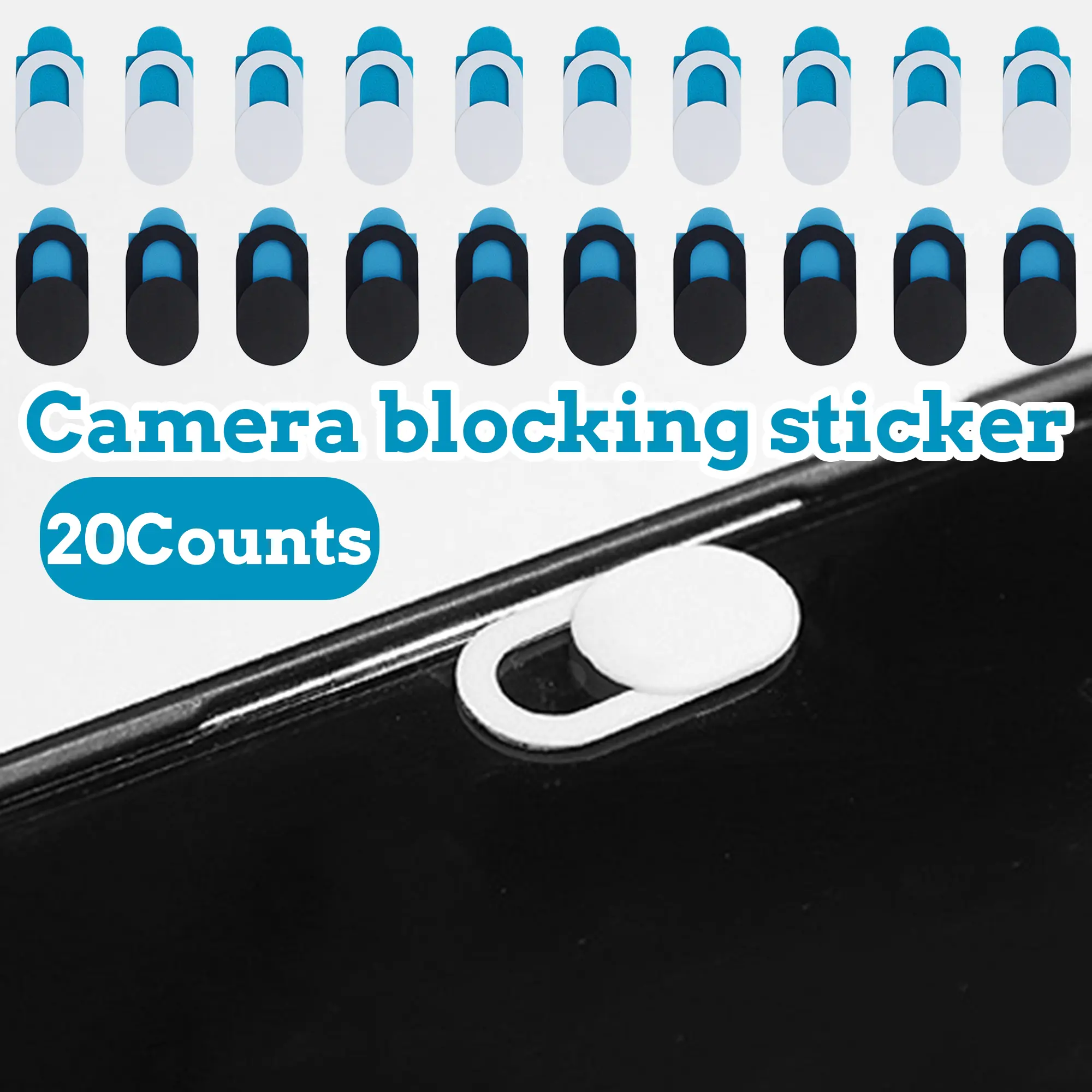 10 Black 10 White ABS Webcam Cover Slides (20 Counts) - Strong Adhesive, Easy to Install, Tech Accessories for iPads, Computers, Tablets