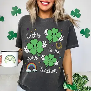 Funny St Patrick's Day Teacher Tshirt, Retro Lucky Teacher Shirt, Trendy Holiday Graphic Tee