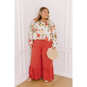 The Kenzo High Waist Linen-Blend Trousers In Aurora Red Curves