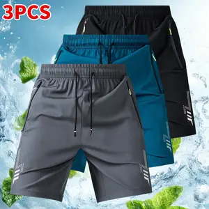 Each pack contains 3 unisex fashion athletic shorts with reflective geometric patterns on both sides, featuring a drawstring waist and side zip closure design. Perfect for summer wear, everyday exercise, and outdoor activities like running. Men's Casual