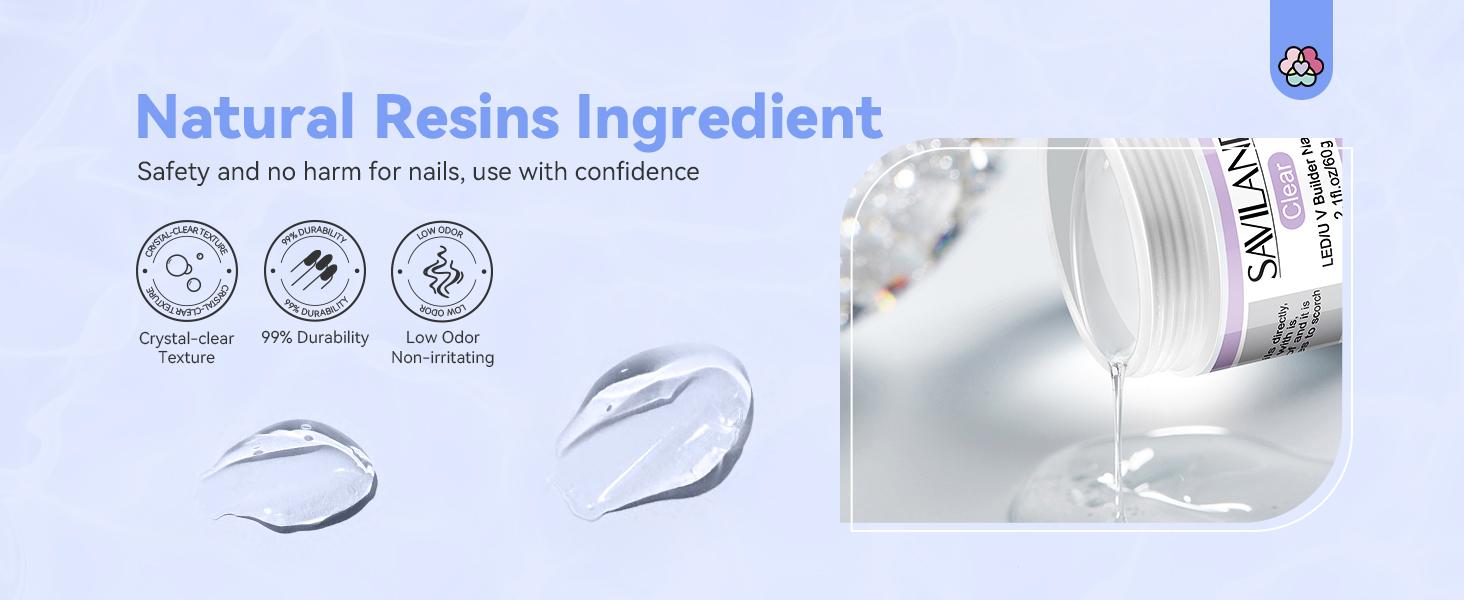 SAVILAND Builder Nail Gel Kit - 60g Clear Gel with 100 Forms & Acrylic Brush for Durable Nail Art Designs Lightweight & UV Cured