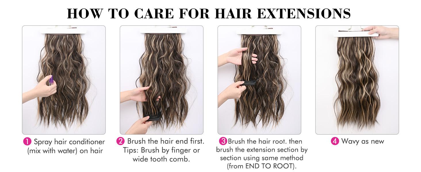 REECHO Clip in Long Wavy Synthetic Hair Extension 24 Inch 6PCS Thick Hairpieces Natural Soft Synthetic Fiber Double Weft for Women daily party