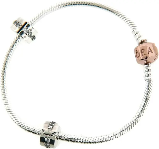 Pandora Rose Iconic Silver Bracelet Gift Set for Adults, All Seasons, 2 Clips, Shining Path, B800539-19