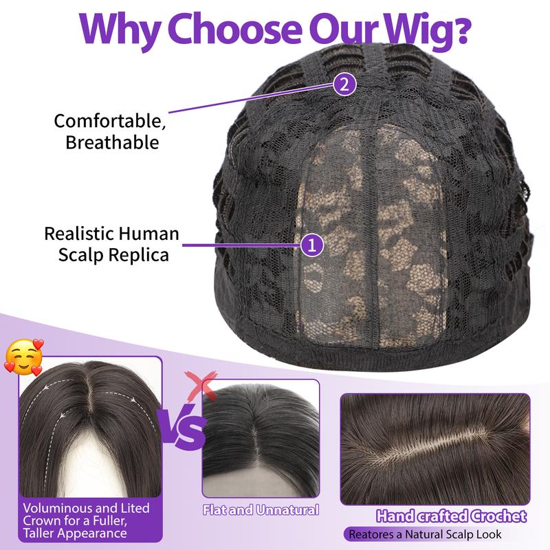 [ AISI HAIR ] Long Dark Brown Wig for Women 2x4 Realistic Scalp Free Parting Layered Heat Resistant Synthetic 28 inch for Daily Party Use