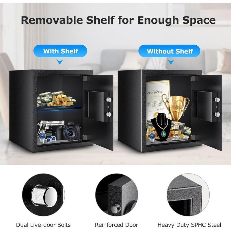 Bonsaii Safe for Home,0.18-1.20 Cubic Feet Security Safe with Fireproof Bag,Digital Keypad and Key,Large Safe for Documents&Cash&Jewelry