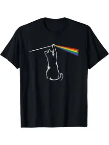 Summer t Shirts Rock Cat Graphic Tee for Men & Women - 100% Cotton, Casual Fit, Machine Washable Streetwear Round Neck Tropical Shortsleeve Menswear Tshirt