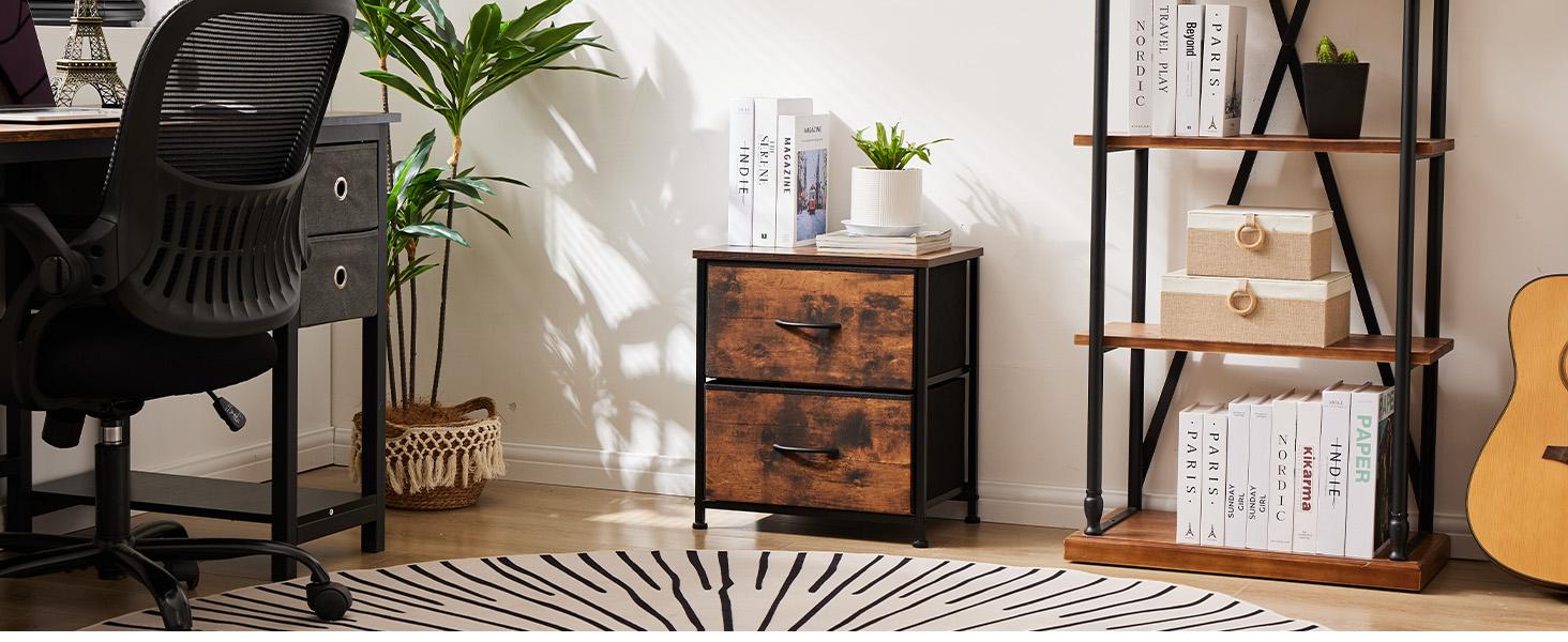 Sweet Furniture F Nightstand with 2 Fabric Drawers, Tall Nightstand, Dresser, Side Table, End Table, Bedside Table, Night Stands, Bedroom Furniture for Living Room, Entryway, Nursery, Closet