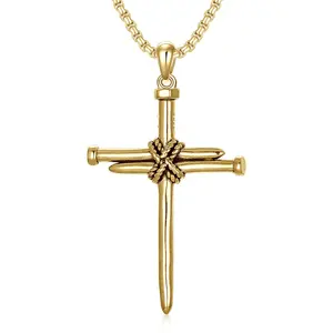 14K Gold Plated Nail Cross Pendant Necklace - Sterling Silver Symbol of Sacrifice & Redemption, Unisex Christian Gift