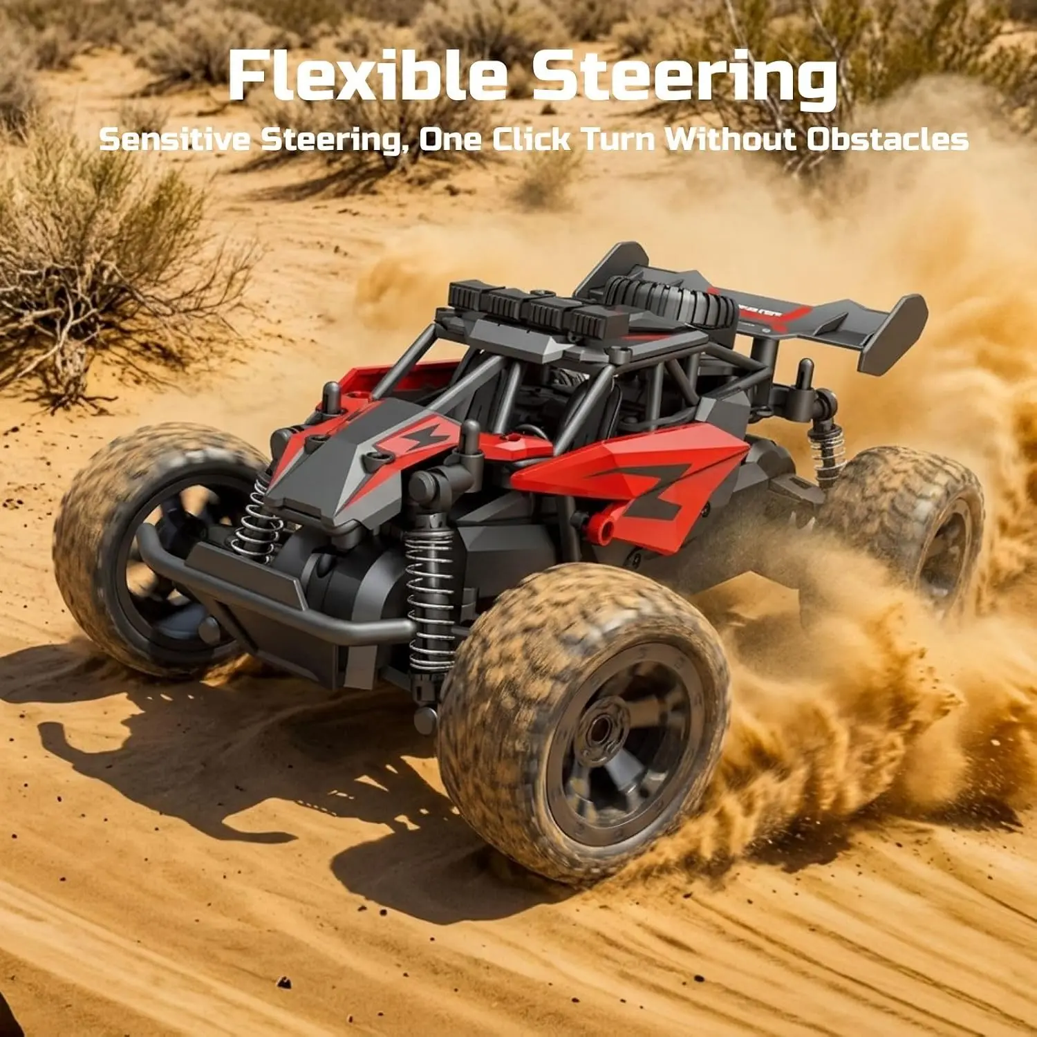 1/18 Scale RC Off-Road Truck - RC Car, 30KM/H High-Speed 2.4GHz Remote Control Vehicle, All-Terrain Crashproof Racing Toy, 2 Rechargeable Batteries, Gift for Kids Beginners Age 6+