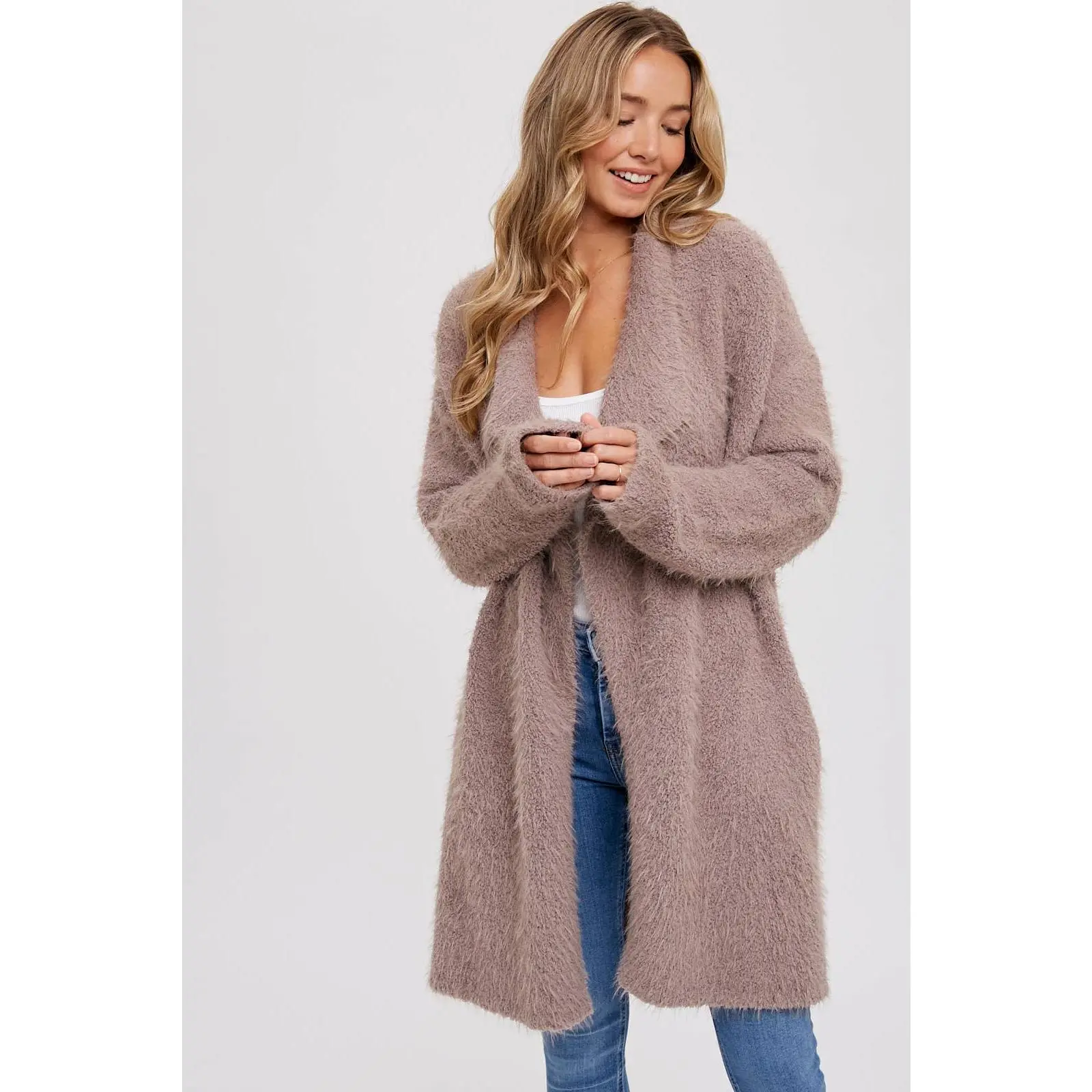 Soft Fuzzy Drap Front Cardigan