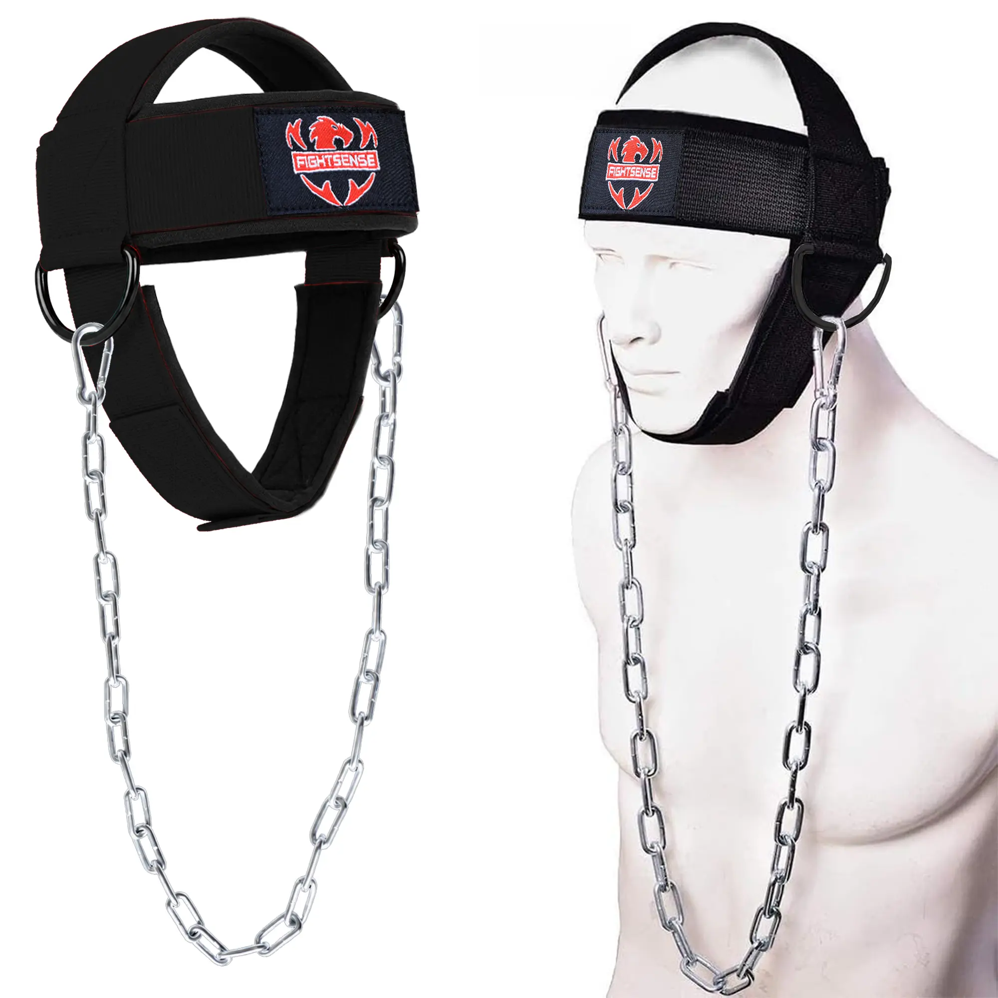 Fightsense Neck Harness for Training Padded & Adjustable Strap with Steel Chain Ultra Durable Neck Exerciser for Boxing Home Gym Glute Workout Equipment
