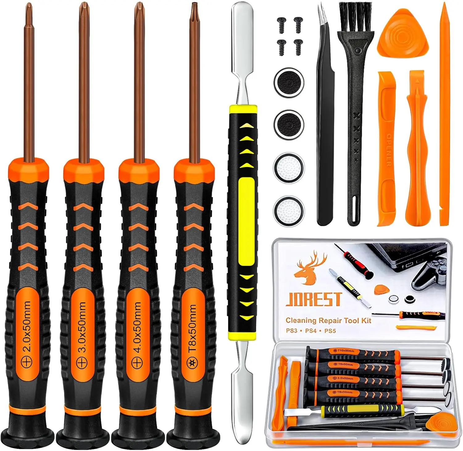 Jorest S2 Steel Console Repair Tool Kit for PS3, PS4, PS5 - Magnetic Screwdriver Bits (Phillips, T8 Torx Security), Crowbars, Tweezer for Consoles & Accessories with Accuracy and Durability