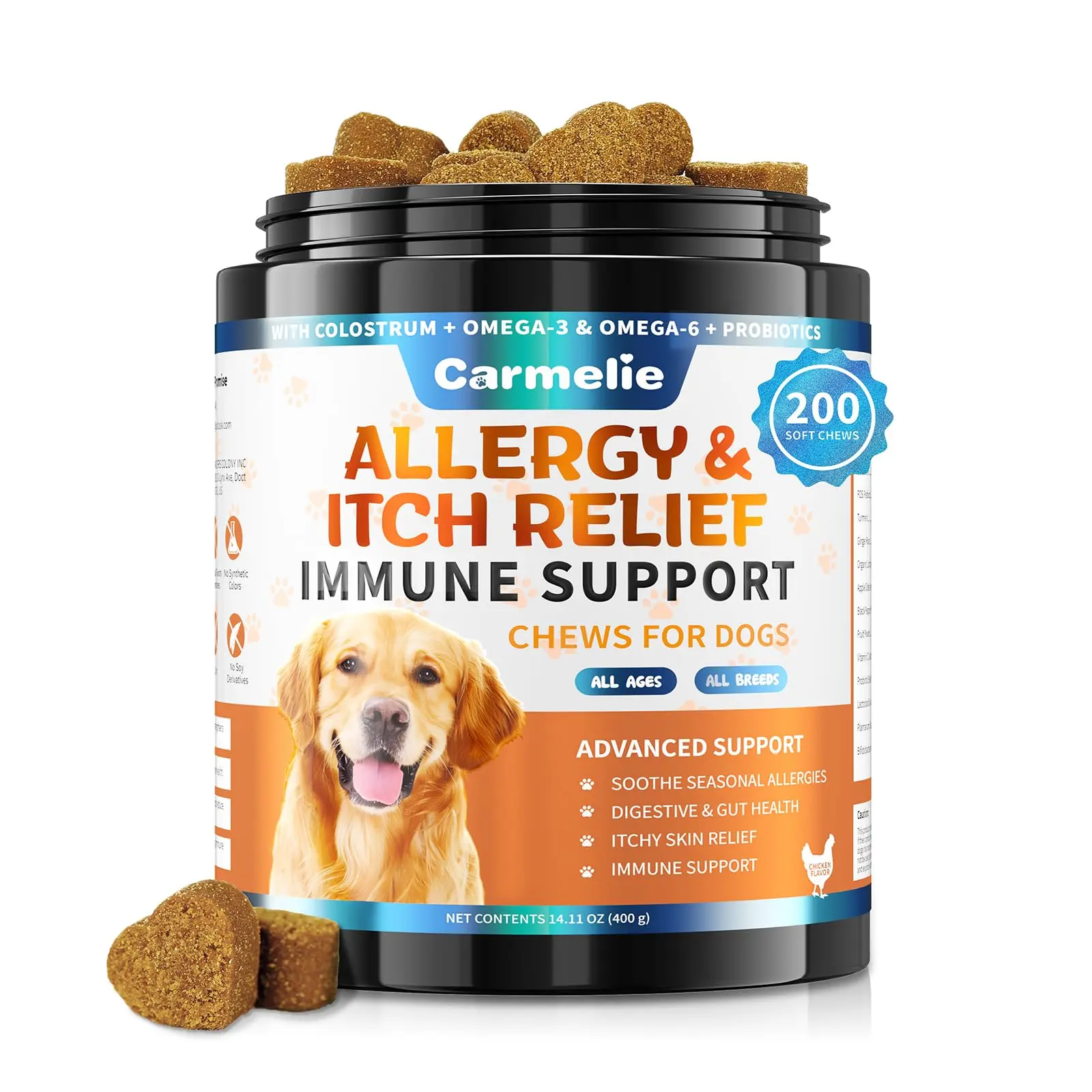 #Summervibes #petlovers Carmelie Allergy & Immune Chews for Dogs – Itch Relief, Skin & Coat & Seasonal Allergy Support – Dog Vitamins with Colostrum, Prebiotics, Probiotics, Apple Cider Vinegar & Vitamin C – Chicken Flavor, 200 Soft Chews tiktokshopspring