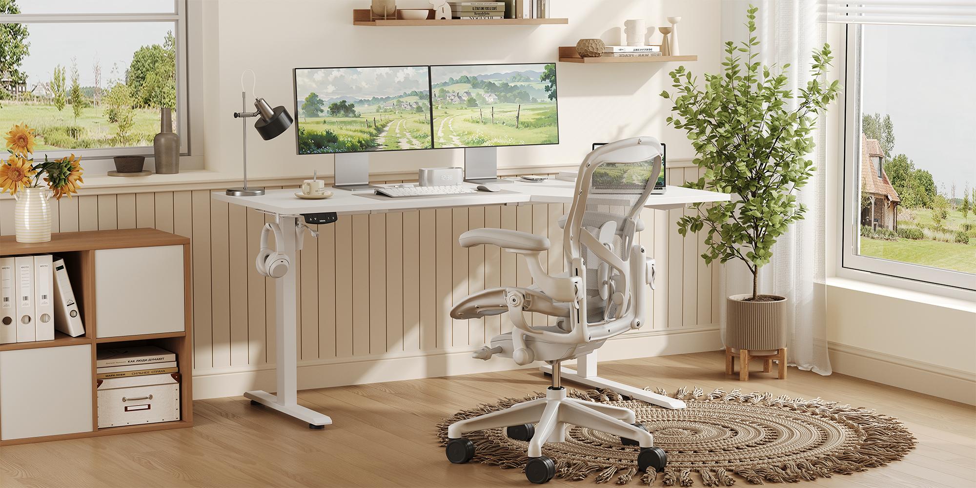 Agilestic 55.1 Inch /59 inch Electric L-Shaped Height Adjustable Standing Desk Sit to Stand Corner Desk with Memory Presets and Hooks Ergonomic Home Office Computer Desk for Workstations,Gaming Desks Gifts for Men and Women,White/Black/Rustic Brown