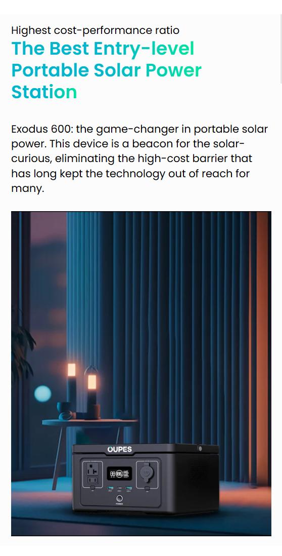 OUPES Exodus 600W, 256Wh Portable Power Station(1200w Surge), LiFePO4 Solar Generator Battery, 8.16lbs, 0-100% in 1 hour, for RV, Outdoors, Camping, Home Backup