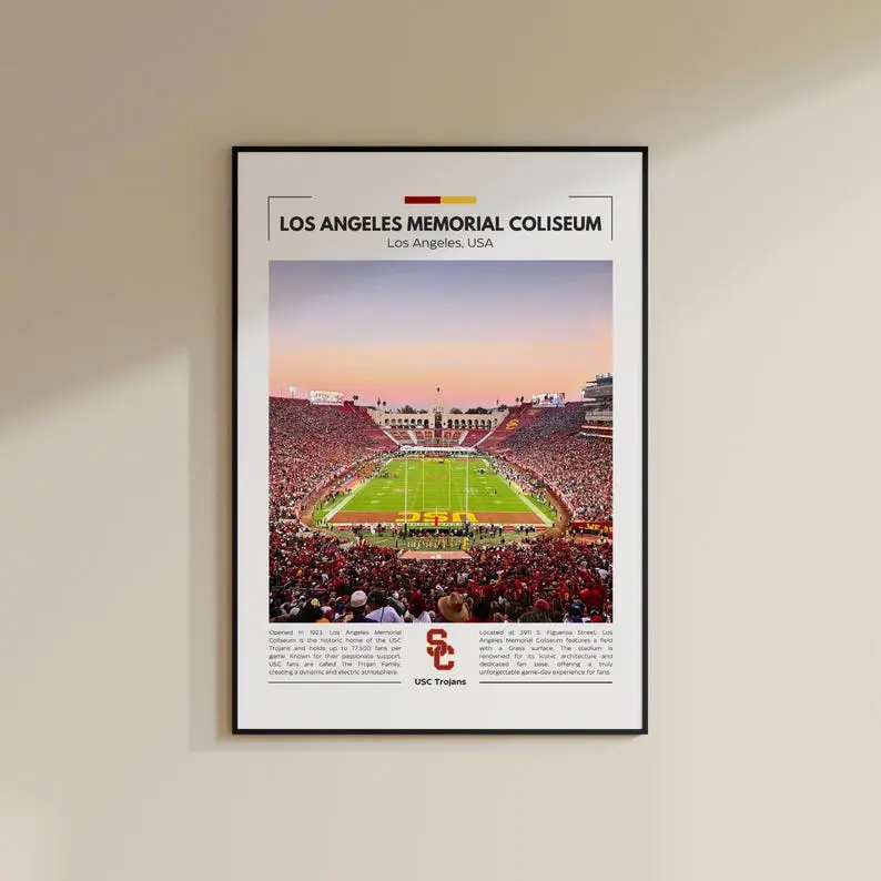 Los Angeles Memorial Coliseum Print | USC Trojans Poster | Vintage Print | Collage Football | Printable Wall Art | Travel Print