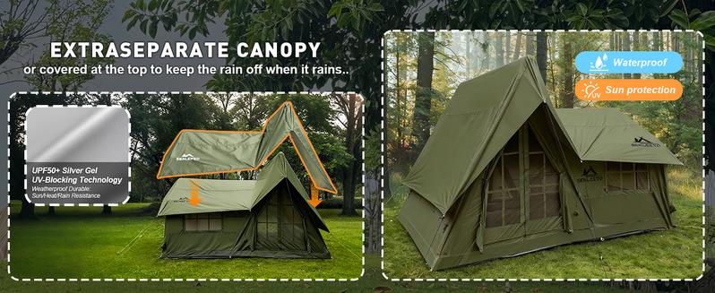 SENLEETO 4-Season Inflatable Family Tent AC Ready with Stove Jack Windproof Oxford Fabric Camping Pump for 8-10 People Spacious Two-Room Layout Foldable Electric Scooter Seat and Storage Stadium Back Support Port Heavy Duty Double Layer Cot Chair Cooler B