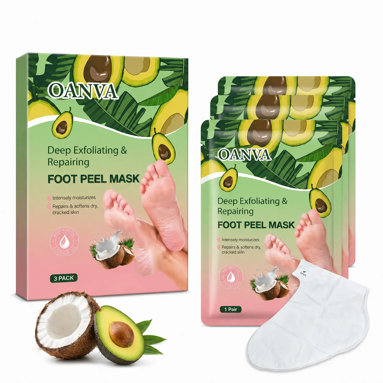 OANVA Foot Peel Mask | Skin Exfoliating Foot Masks | Dry, Cracked Feet, Callus, Dead Skin Remover | Baby Soft Feet | Avocado oil & Coconut oil,back to school,back to school haul
