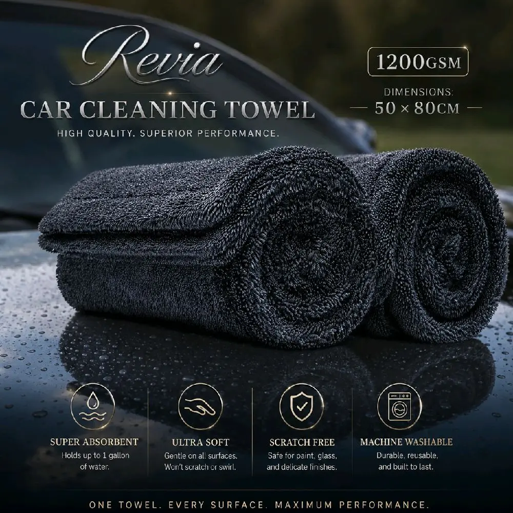 Revia Extra Thick Water Absorbent Car Cleaning Towel, 1200gsm, 50*80cm, Car Care Accessory Car Detailing Supplies Microfiber Material