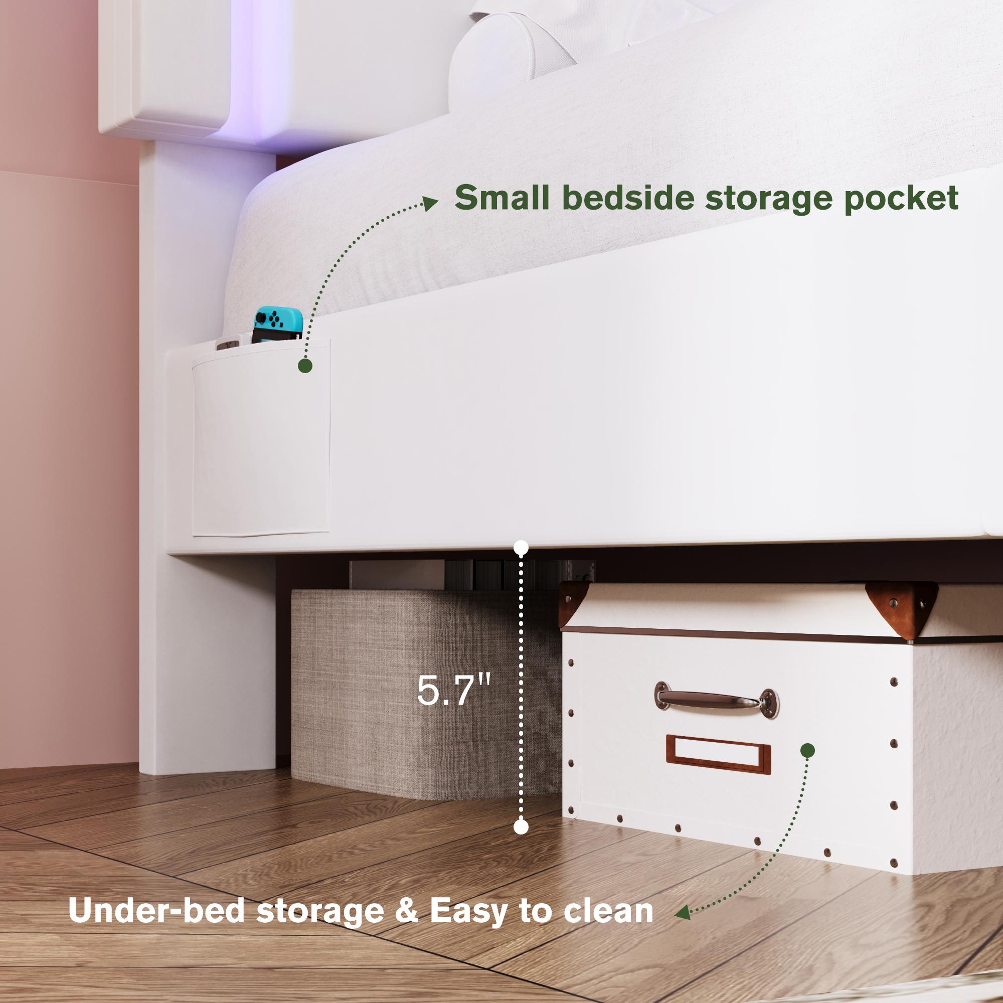 MUTIOCR Velvet Upholstered Bed Frame with Smart LED Lights Large Storage Drawer Adjustable Wavy Headboard No Box Spring Needed Twin Full Queen Sizes White Black Cream Pink