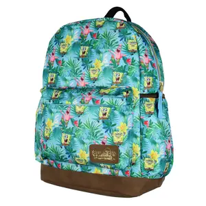 SpongeBob SquarePants And Patrick Star Tropical School Travel Backpack With Faux Leather Bottom 16"