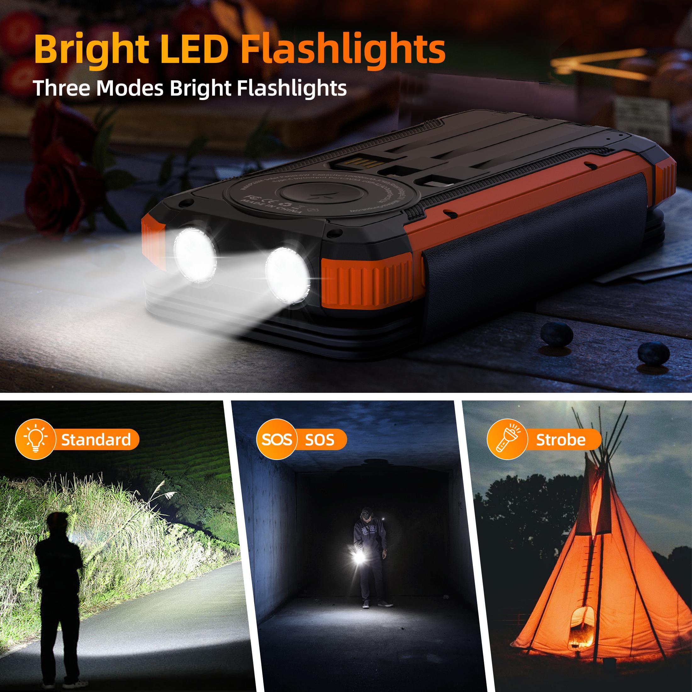 20000mAh Solar power bank PD 15W Fast Solar Charger with Foldable Panels 4 Foldable Panels 15W Wireless Built-in Cables USB-C In/Out Camping Hurricane Emergency Smart iPhone 17 Compatible Chargeable Power Bank Travel Battery Pack power bank