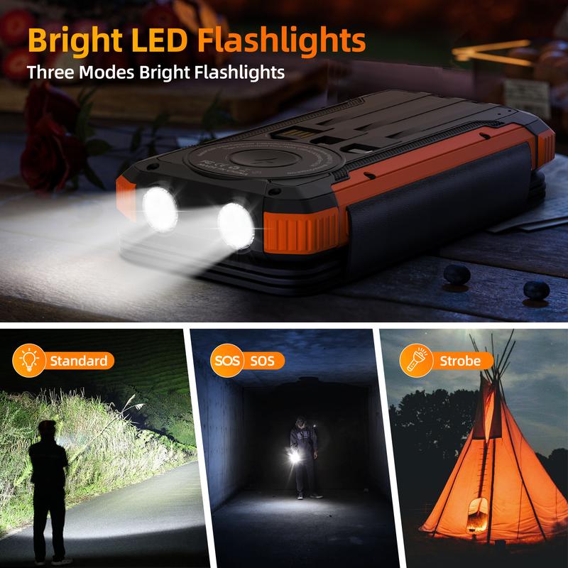 20000mAh Solar power bank PD 15W Fast Solar Charger with Foldable Panels 4 Foldable Panels 15W Wireless Built-in Cables USB-C In/Out Camping Hurricane Emergency Smart iPhone 17 Compatible Chargeable Power Bank