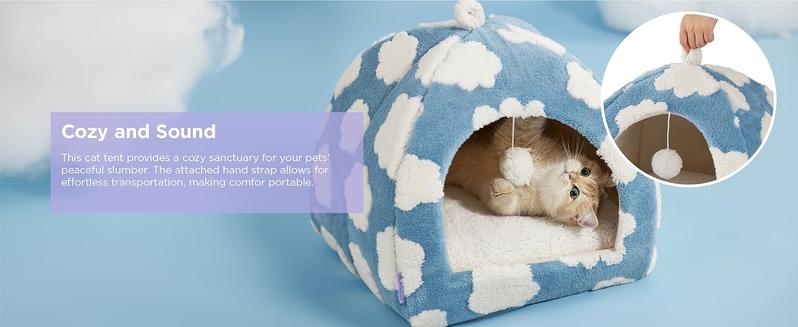 LESURE Cute Cat Beds for Indoor Cats - 2 in 1 Cat Cave Bed with Removable Washable Cushioned Pillow, Cozy Cat Tent House Design Pet Supplies Portable Blanket, Valentine’s Day Choice