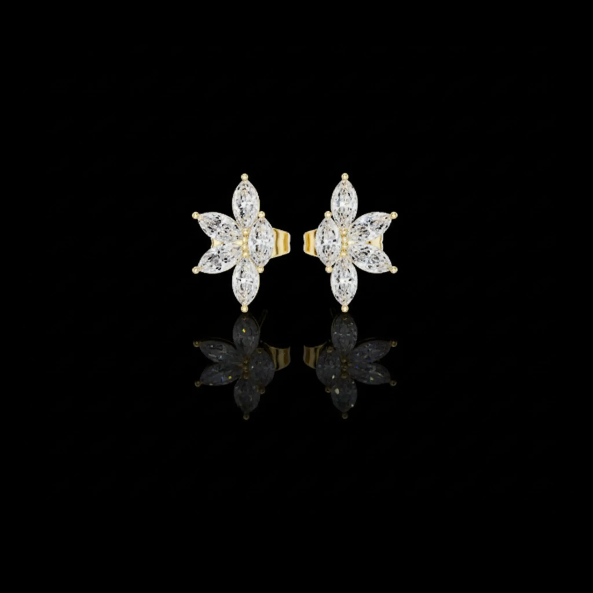 Floral Blossom Moissanite Diamond Marquise Cut Starburst Cluster Studs Earring