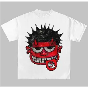 Male Head Red Face Grill Y2k Big Face Style Rap Tee Graphic Cotton Cropped T-Shirts