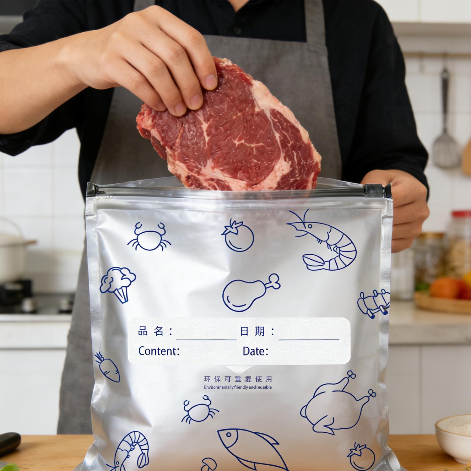 MY HEART FLY 30 Pack Reusable Aluminum Foil Sealable Storage Bags, Resealable Vacuum Zipper Pouches for Food, Stand Up Foil Sealable Bags with Label and Zip Lock for Vegetable Fruit Meat