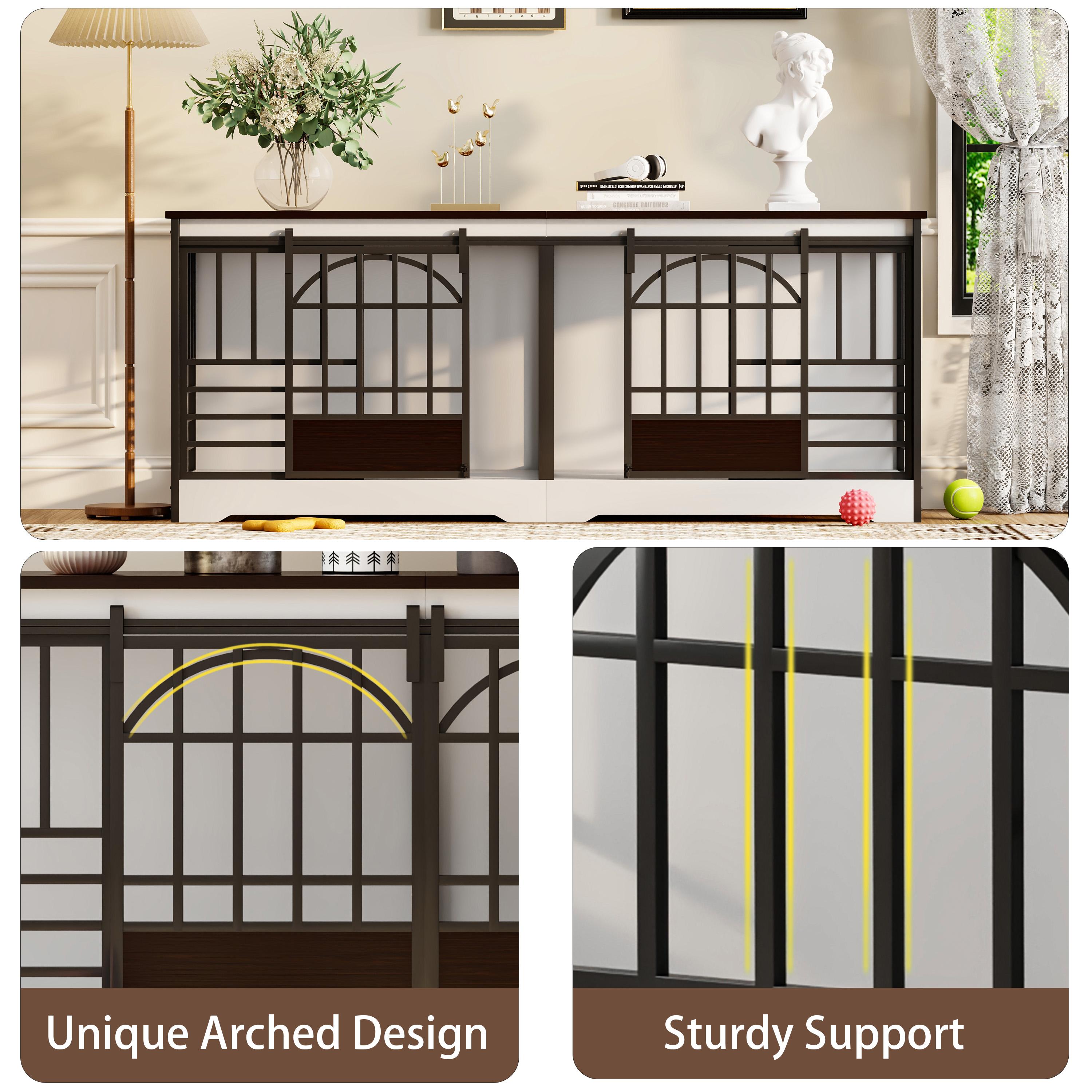 78 Inch Double Dog Crate Furniture, Heavy Duty Extra Large Cage Furniture with Divider for 2 Dogs, Decorative Wooden and Steel Kennel Furniture Indoor, Pet House for Medium,Large Dogs,White