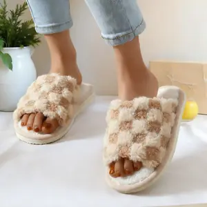 Women's Casual Plush Slippers Open-Toe Indoor Floor Slippers for Autumn And Winter, Comfortable And Breathable, Suitable for All Seasons. Footwear Soft Soft Slide