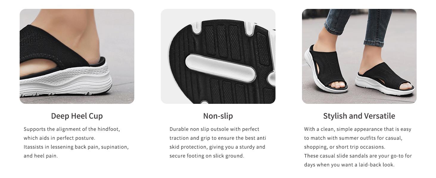 Womens Orthopedic Platform Slides Sandals with Arch Support Ladies Comfortable Walking Open Toe Plantar Fasciitis Slip On for Summer