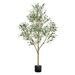 VEVOR 5FT Artificial Olive Tree with Black Pot, Tall Fake Tree with Natural Wood Trunk & Realistic Green Leaves and Fruits, Indoor Faux Plant for Home, Office, Living Room, Corner Decor