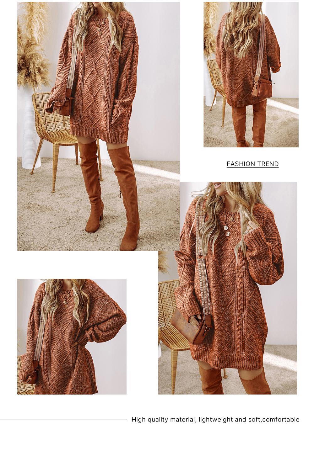 Asvivid 2026 Spring Clothes For Women Cable Knit Dresses Drop Shoulder Casual Loose Fit Long Sleeve Sweater Dress for Autumn/Winter Knitwear