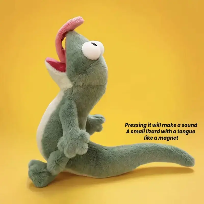 Cute Stuffed Animal Green Abstract Sounding Lizard Funny Doll - Soft Plush, Magnetic Tongue Sticking, Home Decoration, Housewarming Gift, Children’s Play Toy, Kids Party Bag Filler