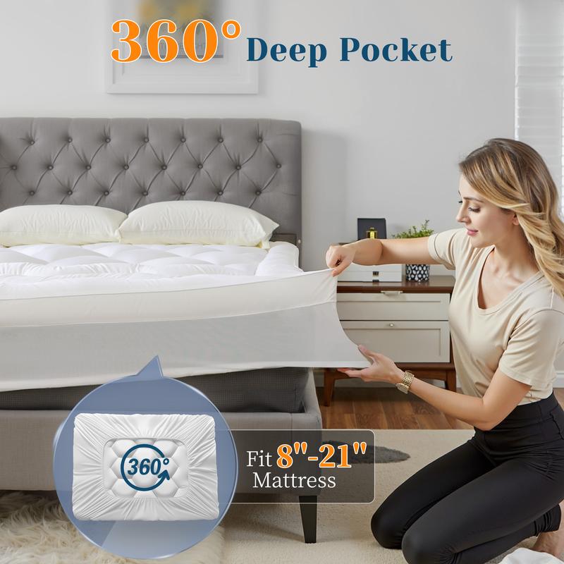 3 Inch Mattress Topper for Back Pain, 1000GSM Ultra Thick & Soft Mattress Pad with Deep Pocket for 8-12", Quilted Breathable Mattress Protector Cover Bed Pad, King, Queen, Full, Twin XL, White