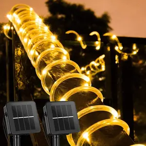 ISUNMEA Solar Rope Lights Outdoor 2 Pack 39 Feet 100 Led Waterproof Solar Powered String Lights with 8 Lighting Modes,Copper Wire PVC Tube Lights for Garden Wedding Party DIY Decor (Warm White)