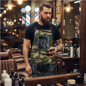 Regale Barber Supply Camo Barber Apron | Military Cotton | PU Leather Pockets | Fits S–5XL