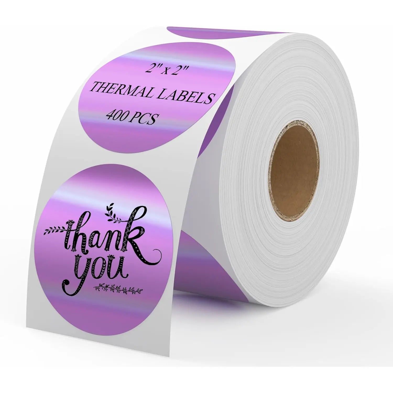 2" Diameter Circle Shape Holographic Thermal Label Roll Pack for Thermal Label Printer, 400pcs Purple Waterproof Stickers for Small Biz Logo Design