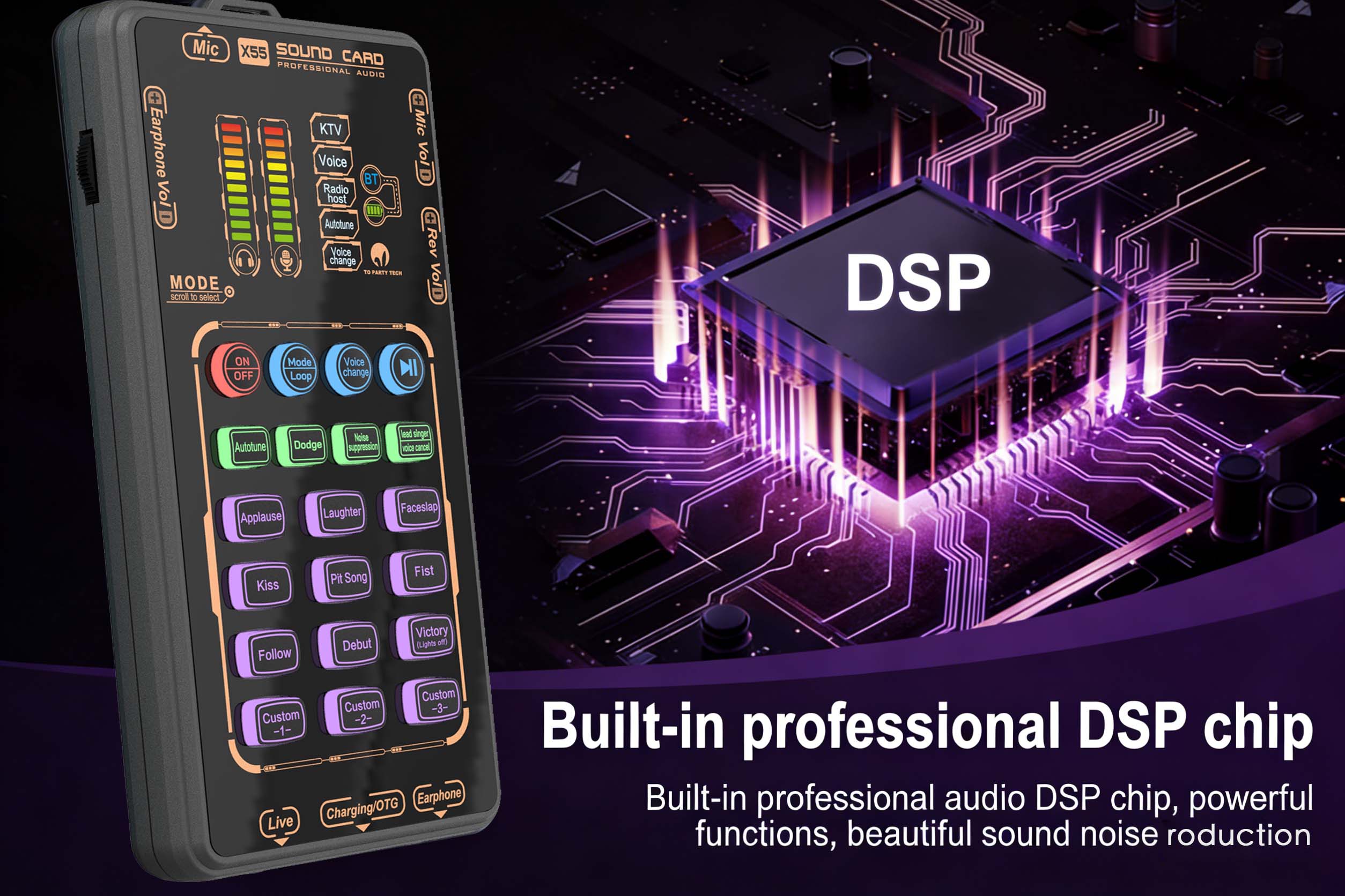 Portable X55 Pro voice changer kit, multifunctional voice changer set, multifunctional mini sound card, comes with 8 voice change modes and fun sound effects, perfect for gaming, dubbing, a must-have for content creators, vias payment custom