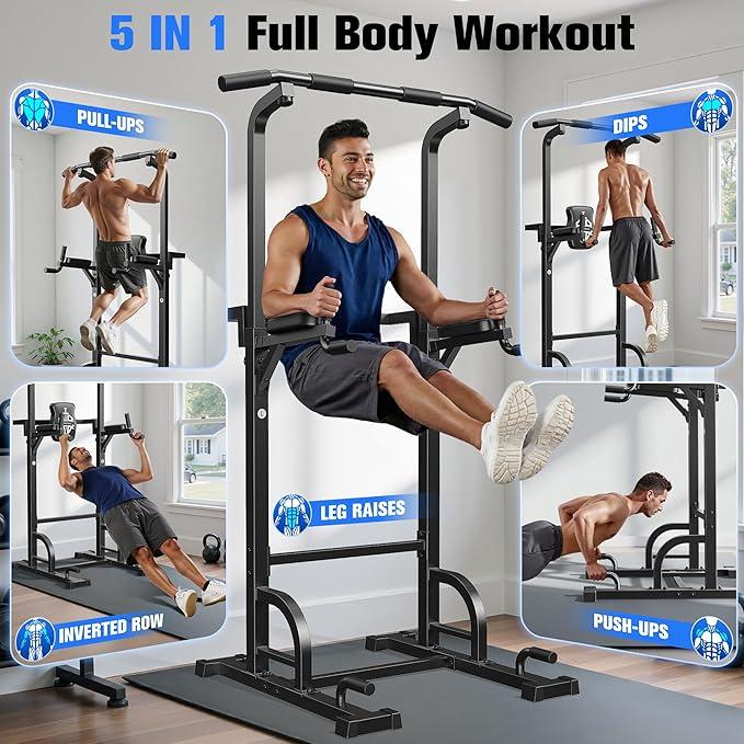 Sportsroyals Power Tower Pull Up Bar Station, 450LBS Stable Pull Up Dip Station for Home Gym Strength Training Equipment Sportsroyals Power Tower Pull Up Bar Station, 450LBS Stable Pull Up Dip Station for Home Gym Strength Training Equipment