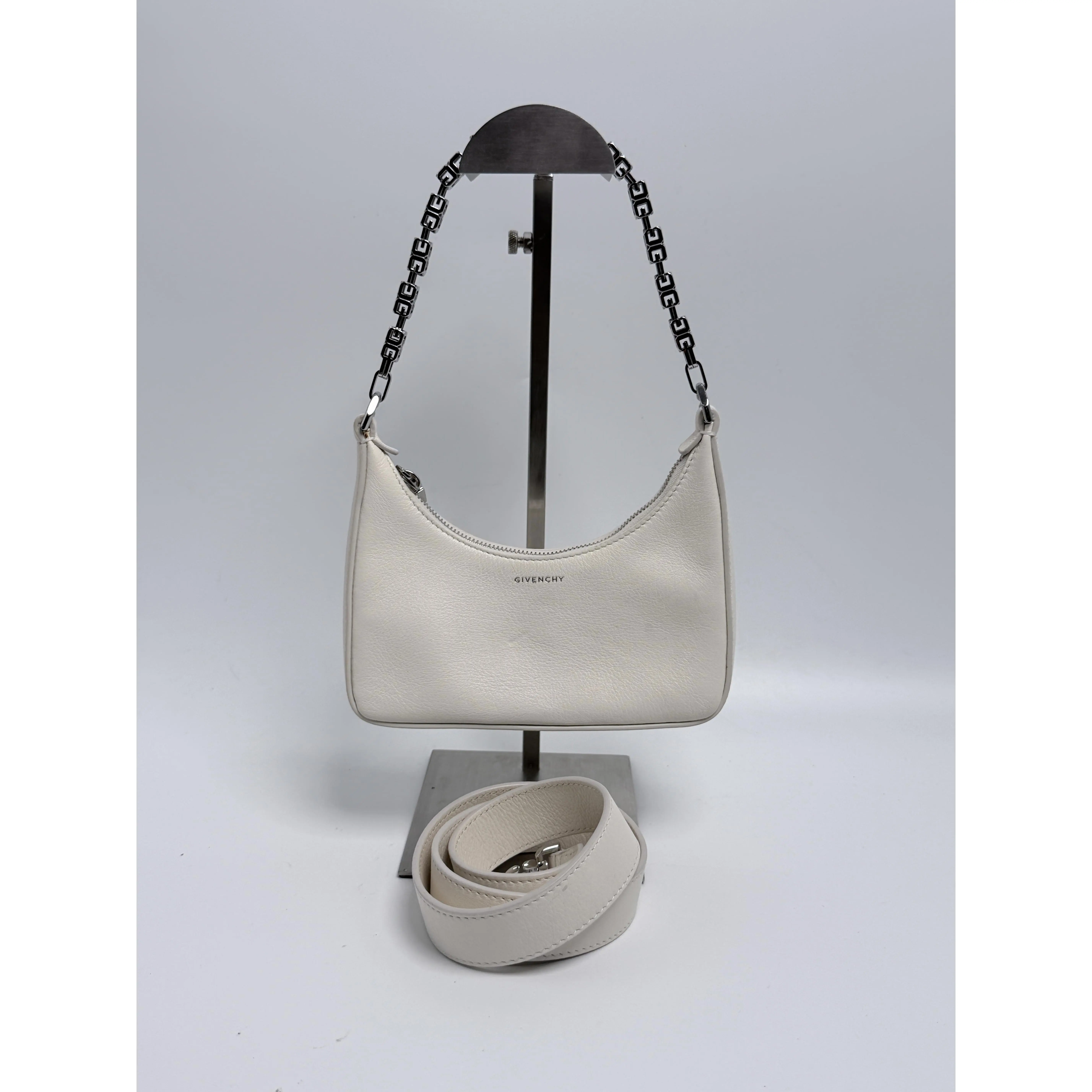 Pre-owned GIVENCHY Leather Crossbody Bags Small Moon Cut Out Hobo Bag Crossbody Shoulder Handbag Ivory JD432GV