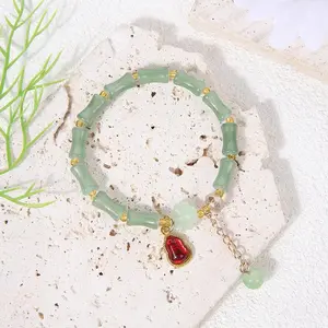 Saint Patrick’s Day green accessories — 8 mm elastic stone bracelet, 3-piece set — multiple styles, healing energy, bamboo joint design, tassel and butterfly — Mother’s Day decor — emerald green