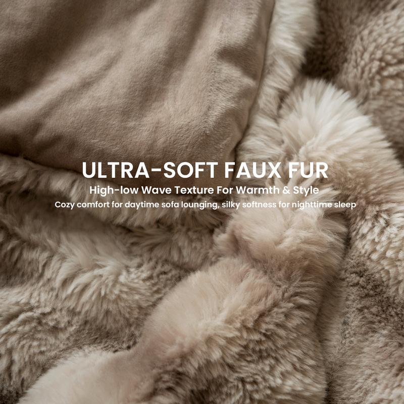 Faux Rabbit Fur Throw Blanket – Ultra Soft, Fluffy & Warm Decorative Blanket for Couch, Sofa, or Bed – 50x60 Inches, All-Season Cozy Gift, Light Taupe