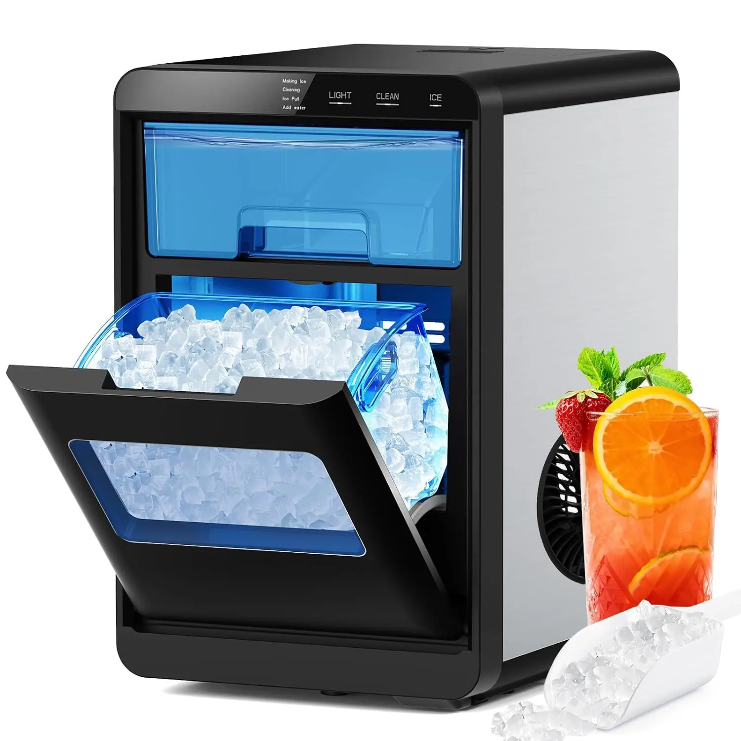 Nugget Ice Maker Countertop, 44 lbs/24H Soft Chewable Pebble Ice Machine, Ice Ready in 10 Mins, Self-Cleaning Portable Ice Maker with Scoop, Removable Basket & Pull-Out Water Tank for Home Kitchen Office,SummerWins