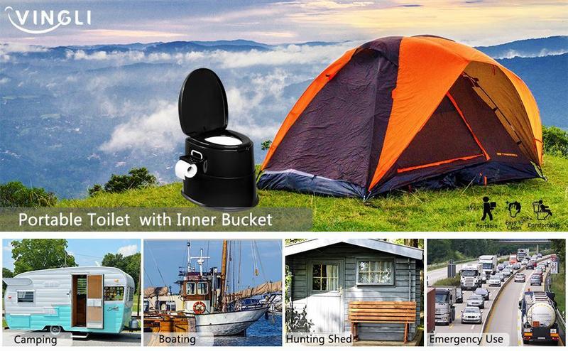 VINGLI Portable Toilet | Indoor Outdoor Commode w/Detachable Inner Bucket & Removable Paper Holder, Lightweight & Compact for Camping, Boat, Van, Emergency Use