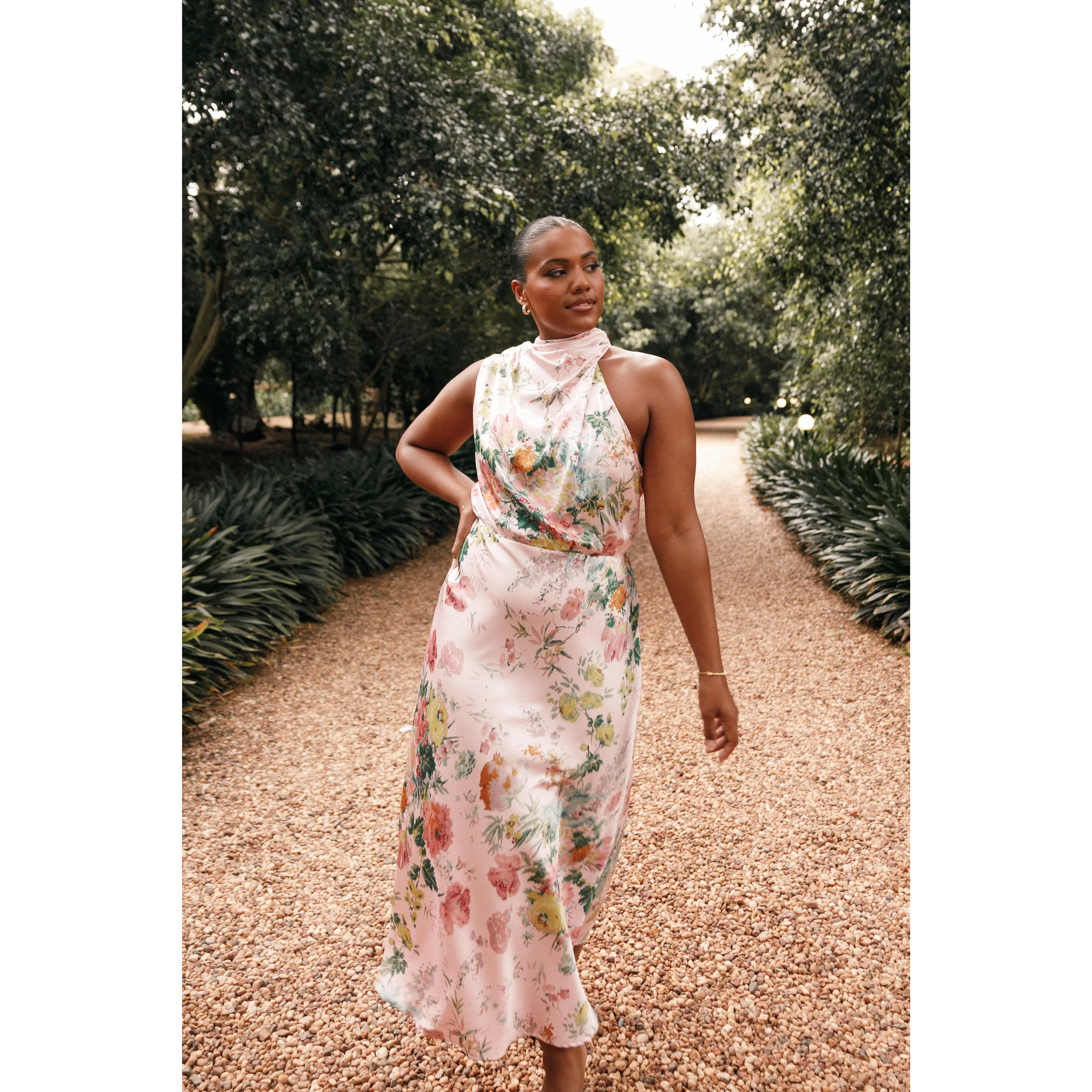Anabelle Halter Neck Midi Dress - Pink Floral